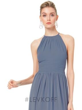 NWT BILL LEVKOFF SLATE BLUE CHIFFON GOWN SIZE 8